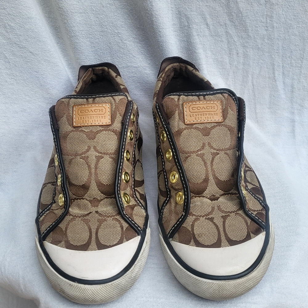 Coach Brown and Gold Slip-On Sneakers